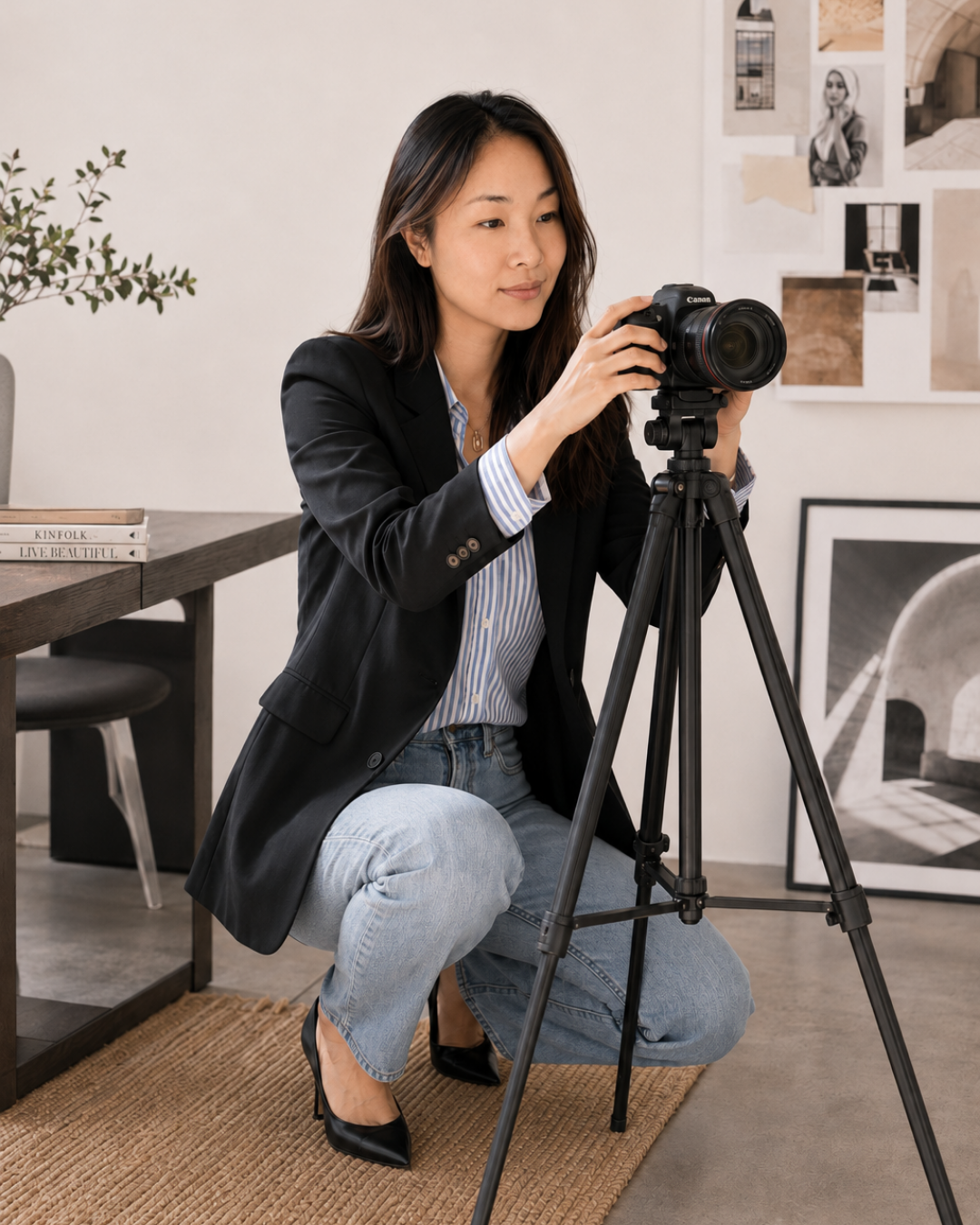 Ainsley setting up a camera in the studio