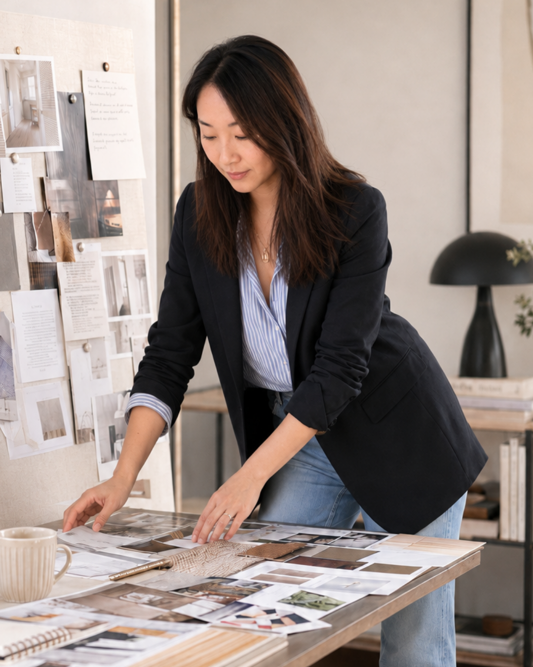 Ainsley laying out a moodboard in the studio