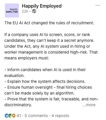 Happily Employed LinkedIn post