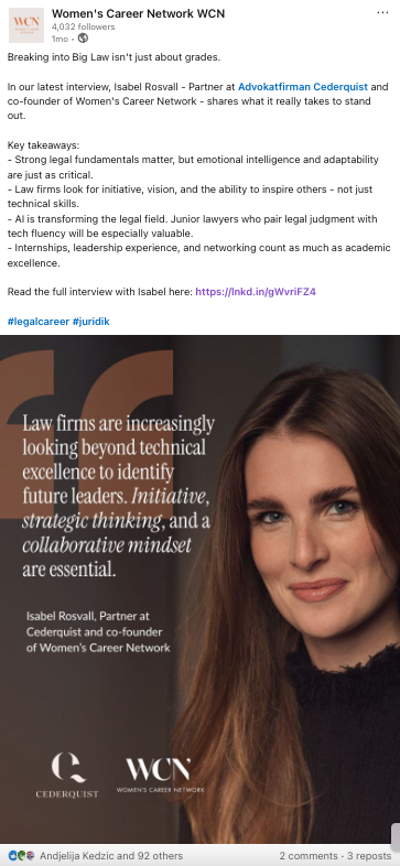 Women's Career Network LinkedIn post